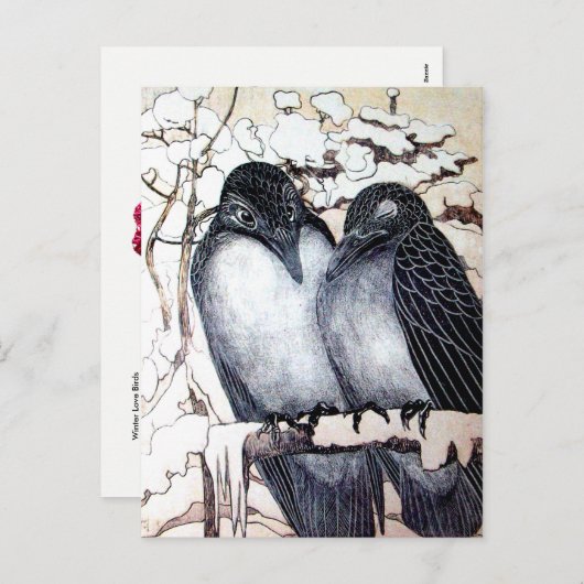 CARTES POUR FÊTES ANNUELLES OISEAUX D'AMOUR D'HIVER DANS LA SAINT-VALENTIN SOU (Devant / Derrière)