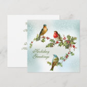 Cartes Pour Fêtes Annuelles Oiseaux dans la neige sur les baies de Holly Flat (Devant / Derrière)