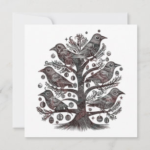Cartes Pour Fêtes Annuelles Oiseaux dans un arbre de Noël