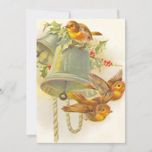 Cartes Pour Fêtes Annuelles Oiseaux De Finch Jaune Vintage De Noël Sur Cloches