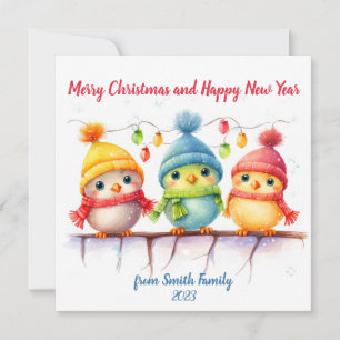 Cartes Pour Fêtes Annuelles Oiseaux de Noël Arc-en-Ciel Personnalisés