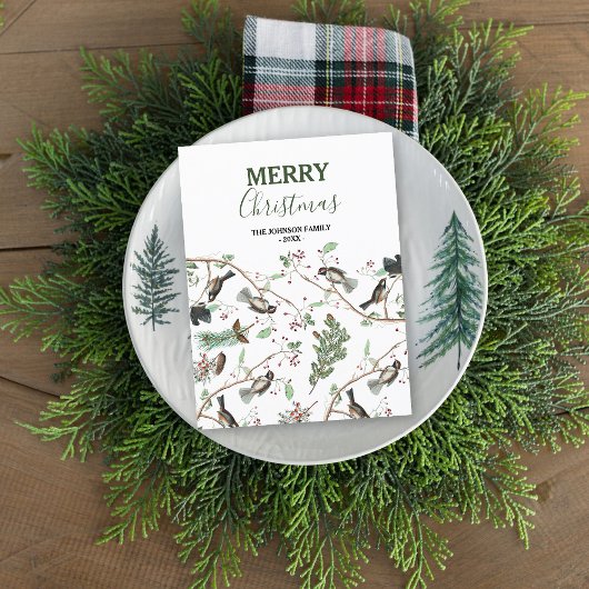 Cartes Pour Fêtes Annuelles Oiseaux de poulet Baies et Pinecones Noël