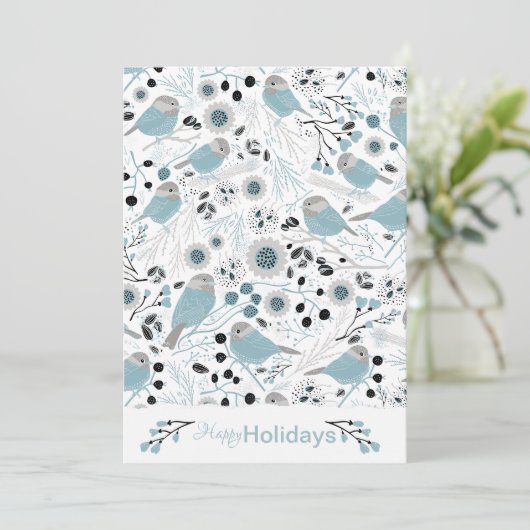 Cartes Pour Fêtes Annuelles Oiseaux de poulet Fleurs gris bleu mignonnes Berri (Debout devant)