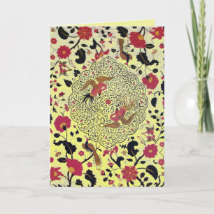 Cartes Pour Fêtes Annuelles OISEAUX DE VOL EDEN, FLEURS Rouge Noir Jaune Flora
