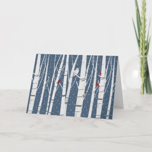 Cartes Pour Fêtes Annuelles Oiseaux d'hiver dans la forêt de Birch (Devant)