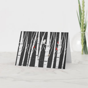 Cartes Pour Fêtes Annuelles Oiseaux d'hiver dans la forêt de Birch