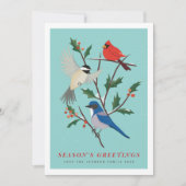 Cartes Pour Fêtes Annuelles Oiseaux d'hiver Illustrés (Devant)