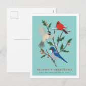Cartes Pour Fêtes Annuelles Oiseaux d'hiver illustrés (Devant / Derrière)