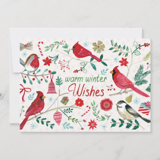 Cartes Pour Fêtes Annuelles Oiseaux d'hiver - Vœux chaleureux (Devant)