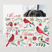 Cartes Pour Fêtes Annuelles Oiseaux d'hiver - Vœux chaleureux (Devant / Derrière)