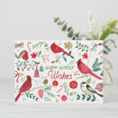 Cartes Pour Fêtes Annuelles Oiseaux d'hiver - Vœux chaleureux (Debout devant)