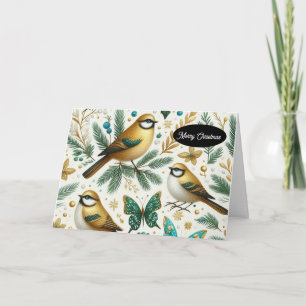 Cartes Pour Fêtes Annuelles Oiseaux dorés et papillon émeraude