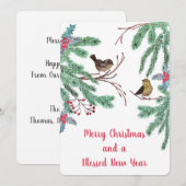 Cartes Pour Fêtes Annuelles Oiseaux et baies À feuillage persistant Feuilles N (Devant / Derrière)