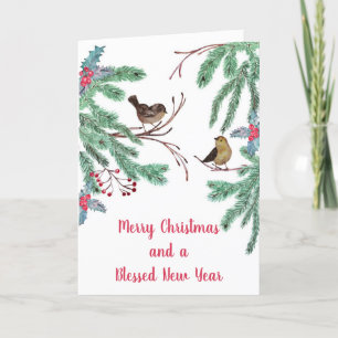 Cartes Pour Fêtes Annuelles Oiseaux et baies de feuilles persistantes Noël