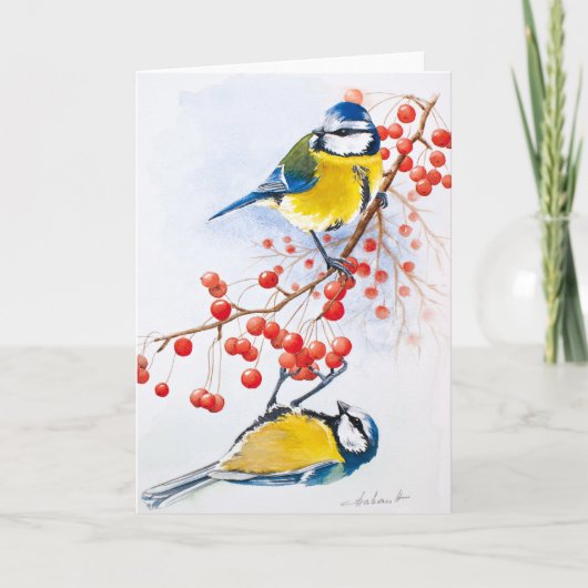 Cartes Pour Fêtes Annuelles Oiseaux jaunes (Devant)