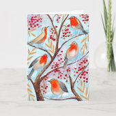 Cartes Pour Fêtes Annuelles Oiseaux rouges et bleus de Robin dans un arbre aux (Devant)