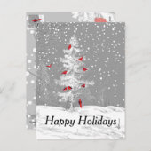 Cartes Pour Fêtes Annuelles Oiseaux rouges, Noël blanc, Joyeuses Fêtes, neige (Devant / Derrière)