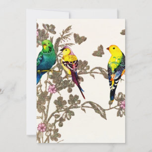 Cartes Pour Fêtes Annuelles Oiseaux verts Aquarelle florale Parties scintillan