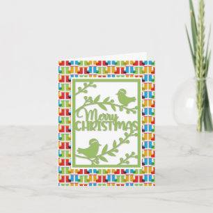 Cartes Pour Fêtes Annuelles Oiseaux verts joyeux Noël Faux découpage en papier
