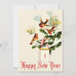 Cartes Pour Fêtes Annuelles Oiseaux vintages et paysage Pittoresque Nouvel An