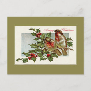 Cartes Pour Fêtes Annuelles Oiseaux vintages et Vacances vertes Olive Lumière