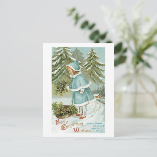 Cartes Pour Fêtes Annuelles Old-fashioned Christmas, Girl (Debout devant)