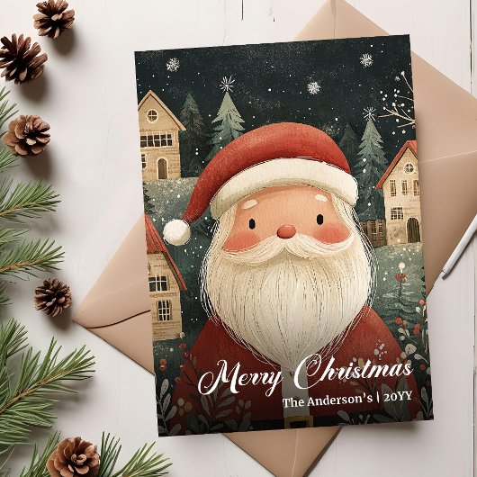 Cartes Pour Fêtes Annuelles Old fashioned Christmas Santa card rustic message