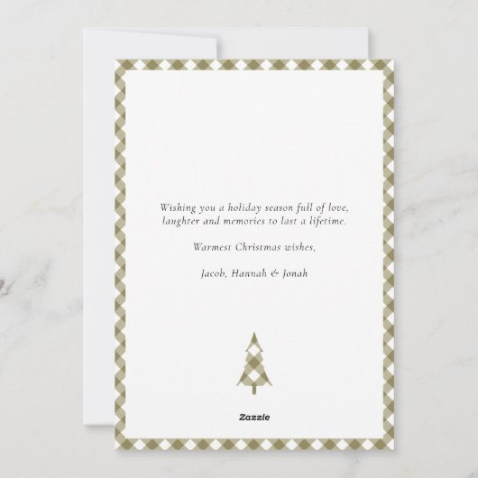 Cartes Pour Fêtes Annuelles Olive Green Gingham Plaid Pattern Photo Christmas (Dos)