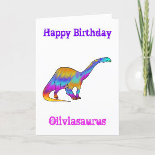Cartes Pour Fêtes Annuelles Olivia saurus Brontosaure Coloré Art de dinosaure