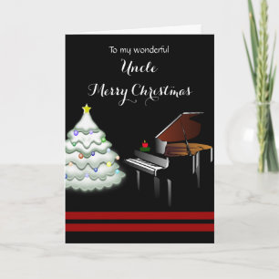 Cartes Pour Fêtes Annuelles Oncle / Joyeux Noël - Piano et arbre blanc