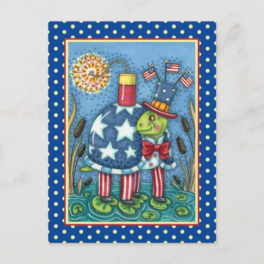 Cartes Pour Fêtes Annuelles Oncle PATRIOTIQUE SAM TURTLE, FUNNY FIRECRACKER Cu (Devant)