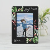 Cartes Pour Fêtes Annuelles Onyx élégant | Joy Peace Love | Black Editable (Debout devant)