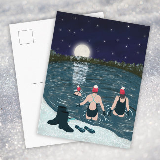 Cartes Pour Fêtes Annuelles Open water swimming in a lake with snow Christmas