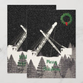 CARTES POUR FÊTES ANNUELLES OPÉRATEUR DE GRUE À PIEDS DE GRUE HIVER NEIGE NUIT (Devant / Derrière)