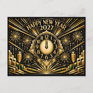 Cartes Pour Fêtes Annuelles Or Art Déco Glamourux Nouvel An de Minuit