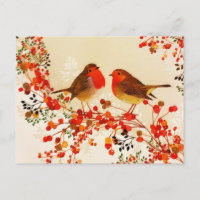 Or Branches de Houx Oiseaux d'Hiver Or Rouge