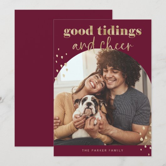 Cartes Pour Fêtes Annuelles Or Faux joyeux | Un Arc photo Noël (Devant / Derrière)