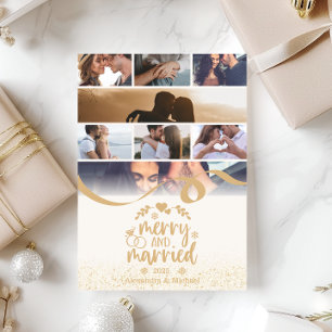 Cartes Pour Fêtes Annuelles Or Glitter 8 Photo Joyeux et Mariés