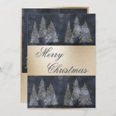 Cartes Pour Fêtes Annuelles Or Métallo Bleu Élégant Pin Joyeux Noël (Devant / Derrière)