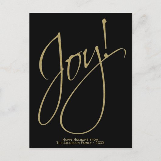 Cartes Pour Fêtes Annuelles Or minimal et noir simple Joie unique Élégant (Devant)