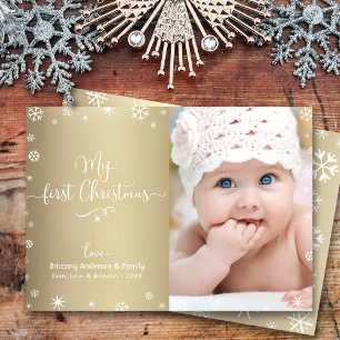 Cartes Pour Fêtes Annuelles Or Mon Premier Noël Bébé Photo Flocons Chic