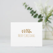 Cartes Pour Fêtes Annuelles Or Simple Élégant Feuille Rustique Blanc Moderne (Debout devant)