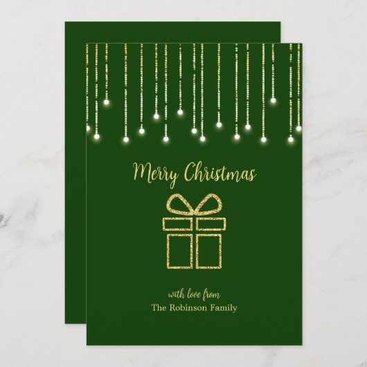 Cartes Pour Fêtes Annuelles Or vert Noël présent pin (Devant / Derrière)
