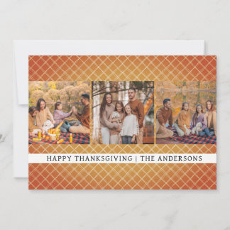 Cartes Pour Fêtes Annuelles Orange Carreaux Simple Joyeux Thanksgiving Automne