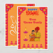 Cartes Pour Fêtes Annuelles Orange Happy Diwali décoré (Devant / Derrière)