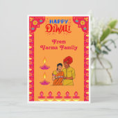 Cartes Pour Fêtes Annuelles Orange Happy Diwali décoré (Debout devant)