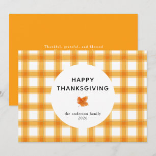 Cartes Pour Fêtes Annuelles Orange Plaid Bon thanksgiving simple Automne
