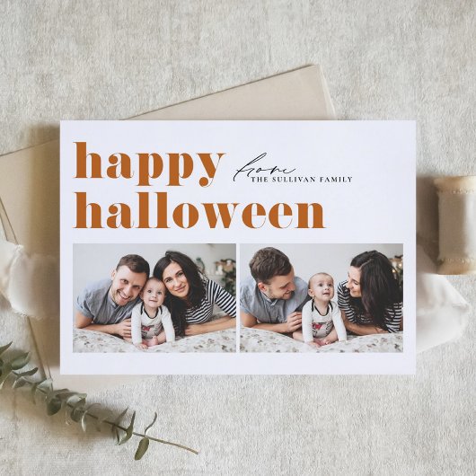 Cartes Pour Fêtes Annuelles Orange Retro Typographie Joyeux Halloween Deux Pho