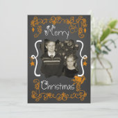 Cartes Pour Fêtes Annuelles Orange Scrolls Customisée Photo Holiday Card (Debout devant)