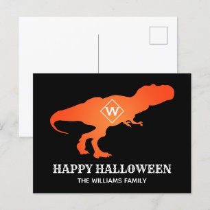 Cartes Pour Fêtes Annuelles Orange T Rex Happy Halloween Nom de famille du cli